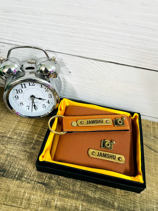 Personalized Name Wallet and leather keychain combo