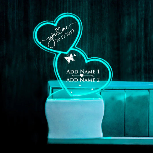 You're Mine Twin Hearts Personalized LED Lamp