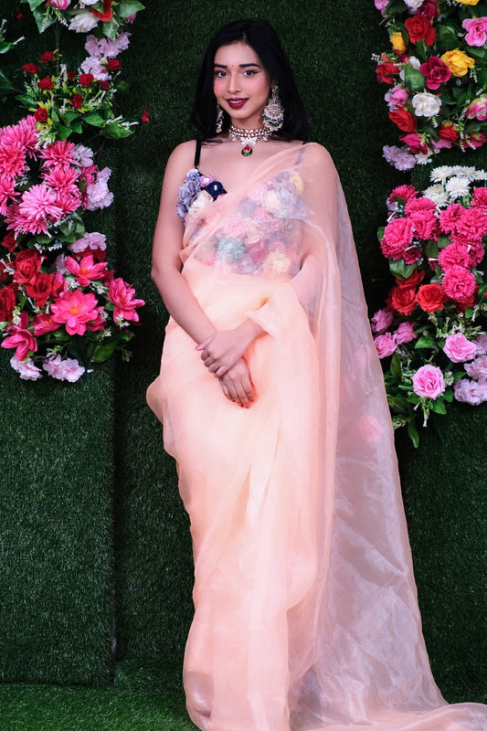 Sun set Organza One Minute Saree