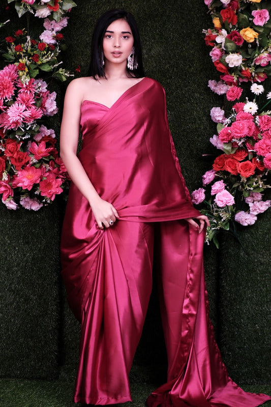 Strawberry One Minute Satin saree