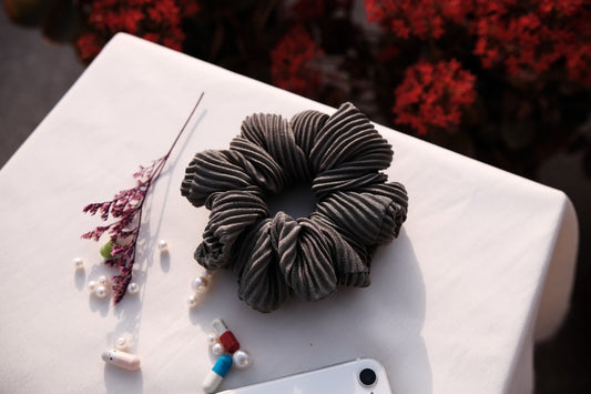 Grey Pleated Scrunchie
