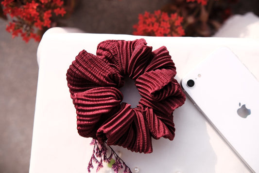 Maroon Pleated Scrunchie