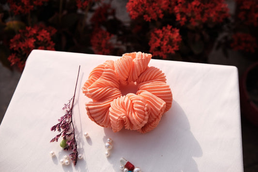 Orange Pleated Scrunchie