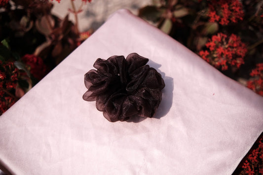 Dark Black Organza Scrunchie