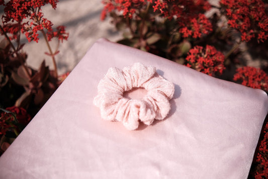 Cream Pink Glitter Scrunchie
