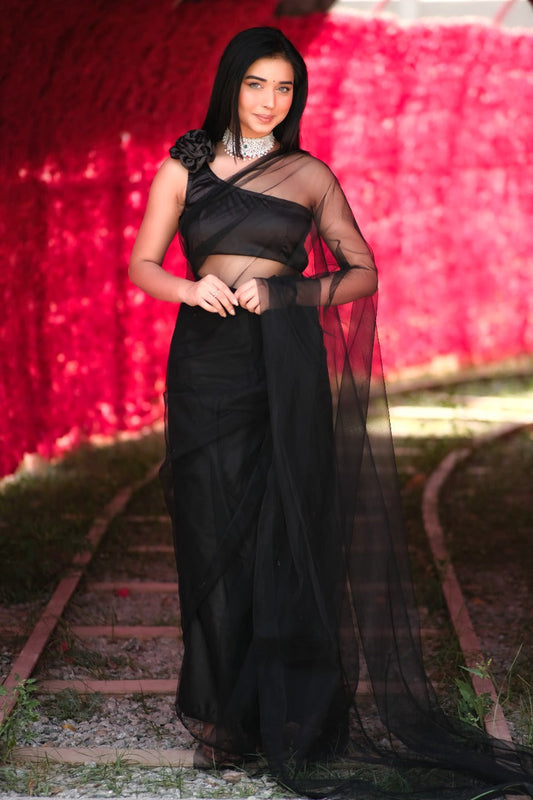 Black Rose Mesh Saree