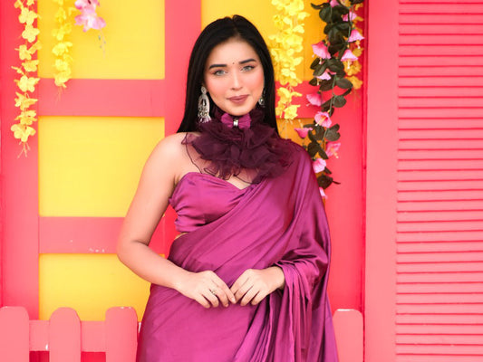 Satin Blouse with Frill Collar Stitched Blouse