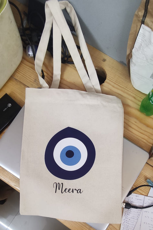 Personalised evil eye theme tote bag
