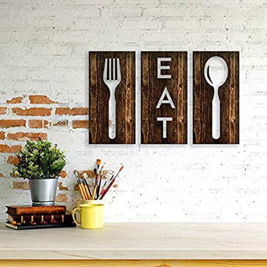 Eat Spoon Fork Set of 3 Kitchen Wall Decor