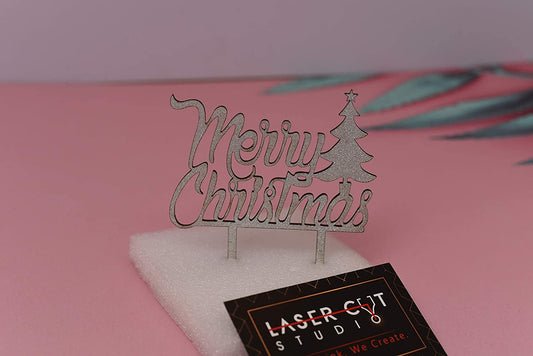 Merry Christmas Silver Cake Topper