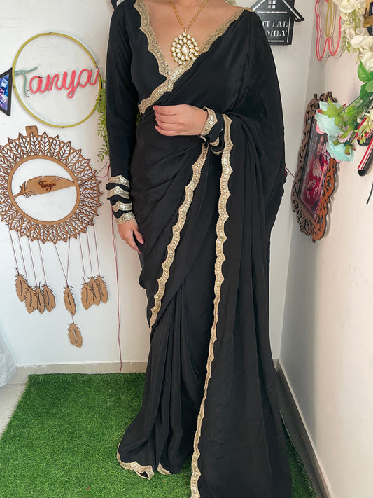 Customised Pure Crepe Saree Scallop