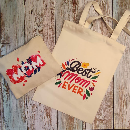 Mother's day tote bag and makeup pouch combo
