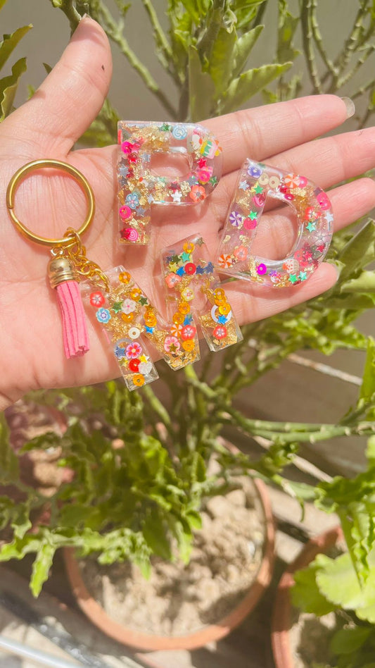 Alphabet resin keychain With leather tassel