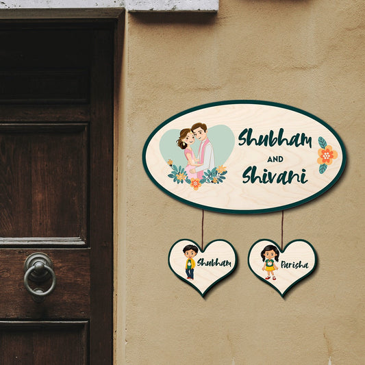 Couple with two kids name plate