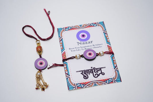 Purple Rakhi and Lumba Nazar Set Rakhi