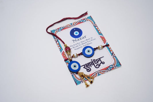 Blue Rakhi and Lumba Nazar Set Rakhi