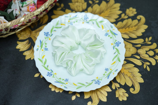 Tea green satin scrunchie