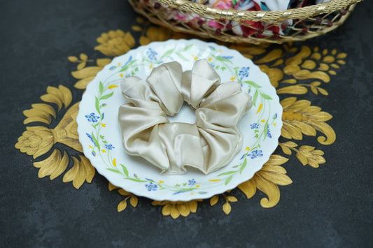 Beige satin scrunchie