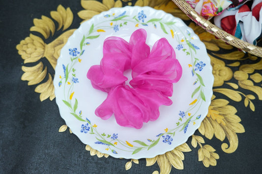 Ultra pink organza scrunchie