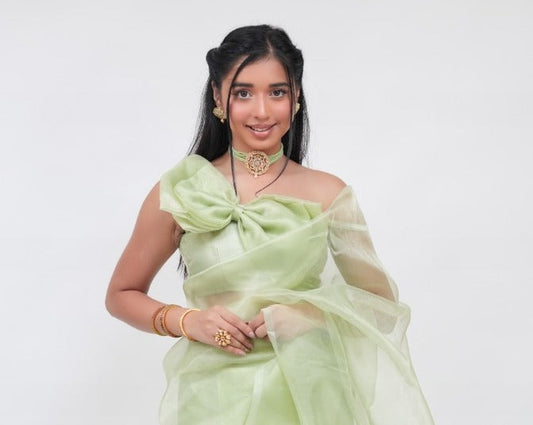 Mint Organza Stitched Blouse