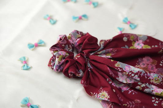 Maroon handprint tail Scrunchie