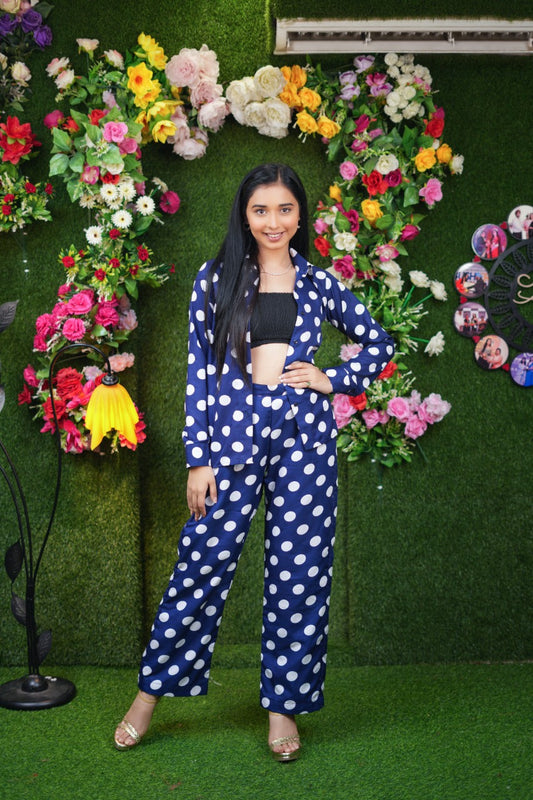 Blue Polka Print Pant Shirt Co- Ords set