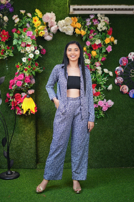 Blue dots Print Pant Shirt Co- Ords set