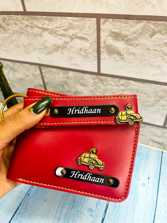 Personalized Name Wallet leather keychain combo