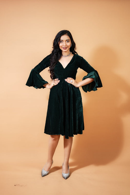 Green Velvet Floral Dress