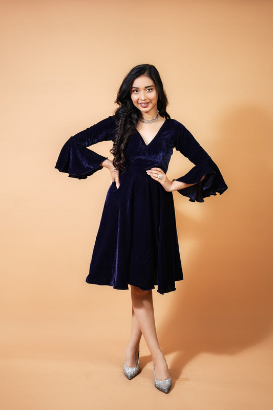 Blue Velvet Floral Dress