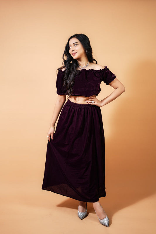 Wine Velvet Skirt and Top