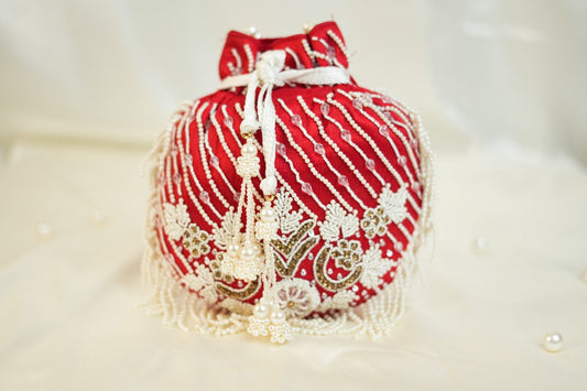 Bridal Red White Stone Potli