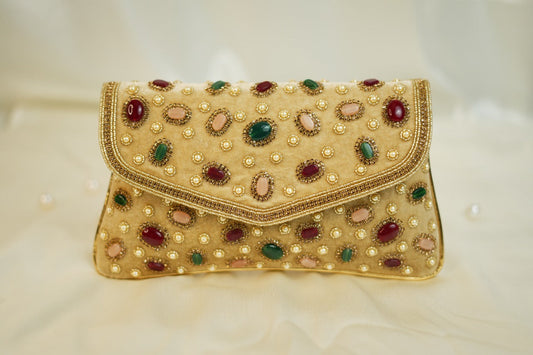 Golden velvet Stone Clutch
