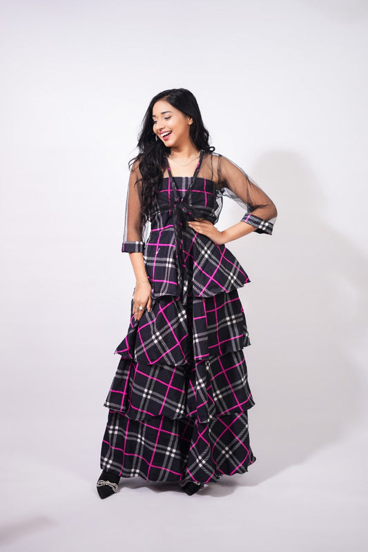 Check Patten Gown With Shrug