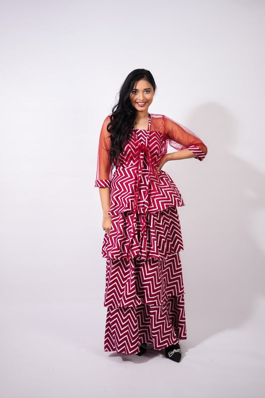Abstract Patten Gown With Shrug