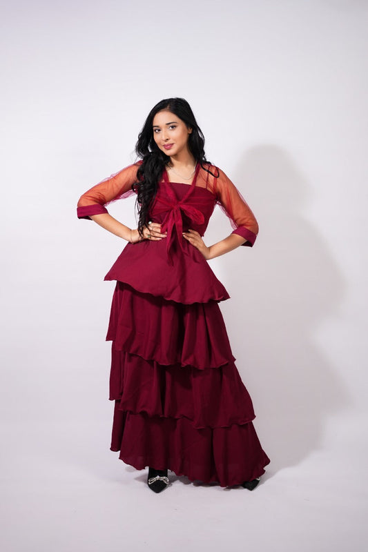 Red Spinel Gown With Shrug plus