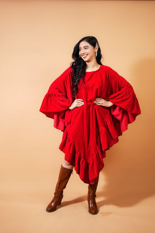 Red Velvet Frill Cape plus