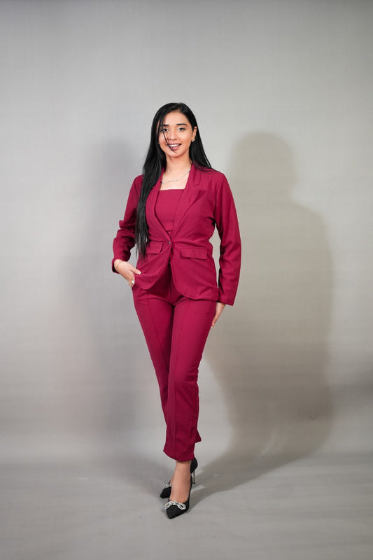 Red 3 piece Pant suit