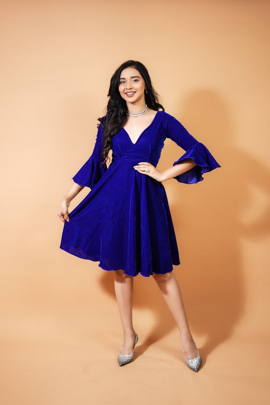 Royal Blue Velvet Floral Dress plus