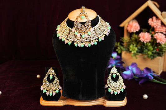 Indian Style White Pearl Kundan Necklace Set