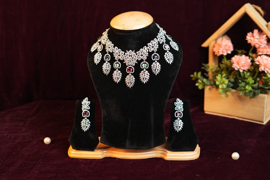 Silver Pleated Studded Morden Choker Necklace