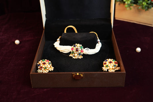 Women Multicoloured Gold Plated pearl Jewellery Set