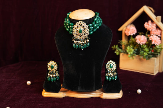 Gold Plated Kundan Dangling Pearls Choker Necklace With Earrings Jewellery Set