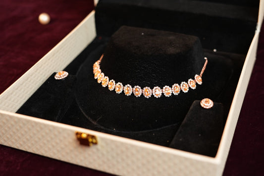 Single layer Peach Stone Rose gold Plated Choker Set