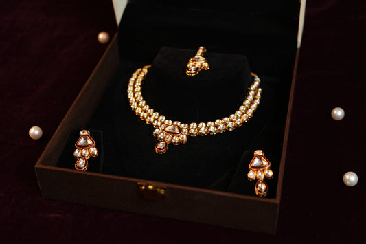 Gold Plated Red Toned Traditional Jewellery Set