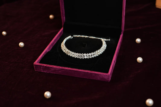 Silver Double layer Stone Chocker set