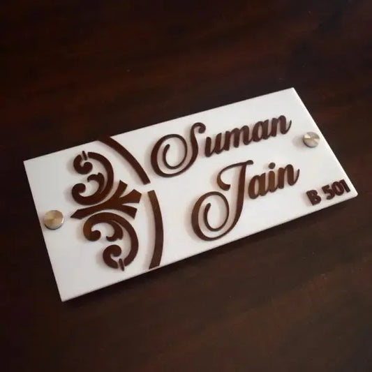 Floral Name Plate White Acrylic
