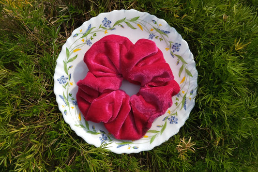 Magenta velvet scrunchie