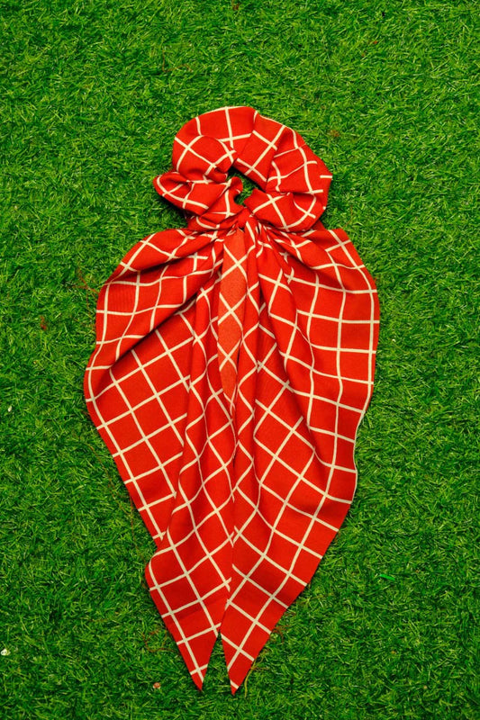 Red checks Tail Scrunchie