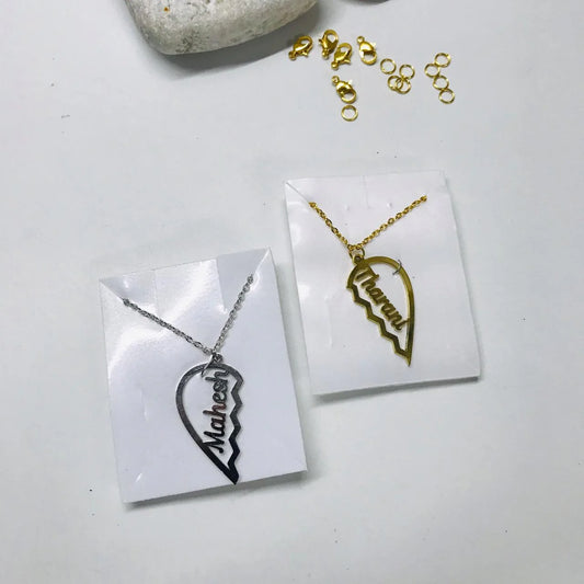 couple heart name chain